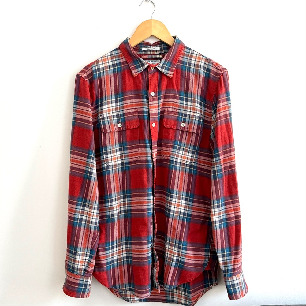 Lucky Brand Red and Blue Plaid Men's Shirt